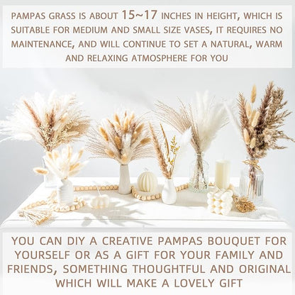 120PCS Natural Dried Pampas Grass Boho Home Decor Bouquet Phragmites Dried Flowers Bouquet for Wedding Floral Arrangements Home Decorations (120PCS)