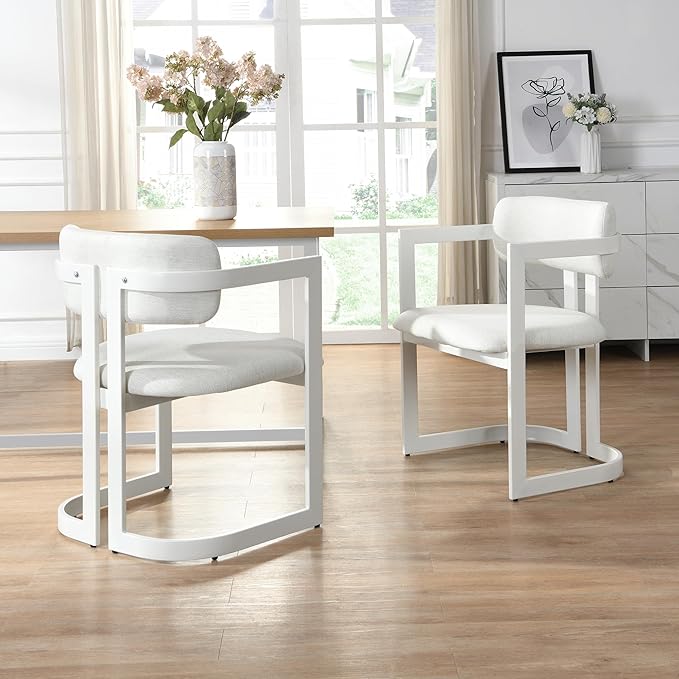 Christopher Knight Home Auber Modern Upholstered Dining Chair Set of 2, Fabric Upholstery Dining Set with Metal Frame, Comfy Side Chair for Living Room, Beige+White