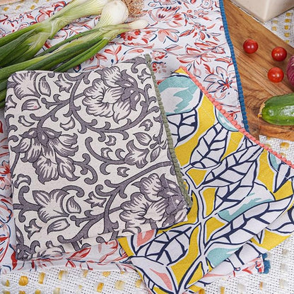 TARAN LIVING Printed Kitchen Dish Bar and Tea Towels Cotton, 18x28 inch with Trims, Cotton Dish Towel Sets (Multicolor, Set of 3)