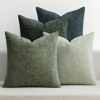 MIULEE Pack of 4 Throw Pillow Covers 18x18 Inch Green Forest Soft Decorative Chenille Pillow Covers Farmhouse Accent Cushion Covers for Boho Home Decor Spring Bedroom Living Room