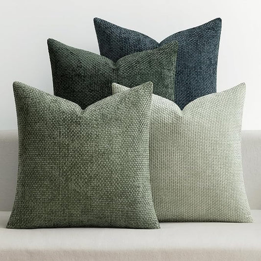 MIULEE Pack of 4 Throw Pillow Covers 20x20 Inch Green Forest Soft Decorative Chenille Pillow Covers Farmhouse Accent Cushion Covers for Boho Home Decor Spring Bedroom Living Room