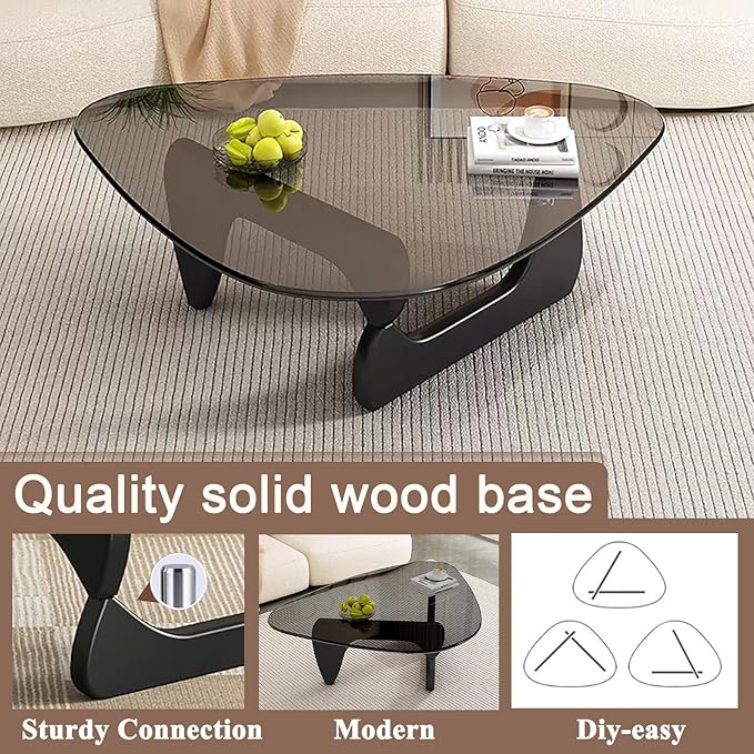 Modern Glass Coffee Table for Living Room, Mid Century Small Coffee Tables, Suitable for Bedroom Living Room Reception Office Tables（Black/Grey，Small）