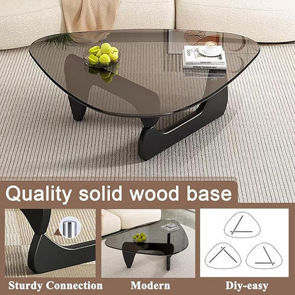Mid Century Modern Glass Coffee Table for Living Room, Small Coffee Tables, Suitable for Bedroom Living Room Reception Office Tables（Black/Grey，Medium）