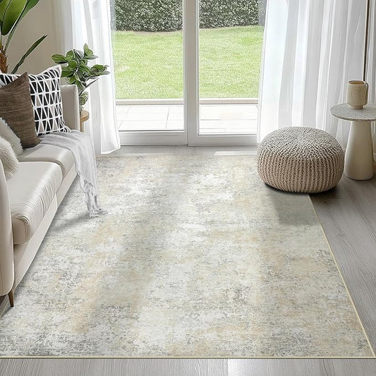 4x6 Area Rugs for Living Room Rug Washable: Abstract Rug for Dining Room Bedroom Carpet Non Slip 4 by 6 Indoor Modern Nursery Home Office Beige Grey