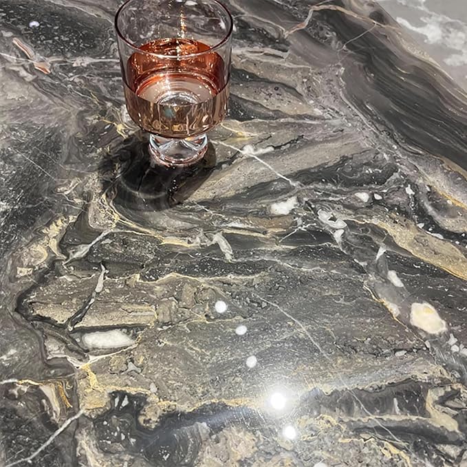 Modern Coffee Table for Living Room, 43.31" Large Square Living Room Table Gray Sintered Stone Tabletop with Black Stainless Steel Legs,Center Table for Home Office