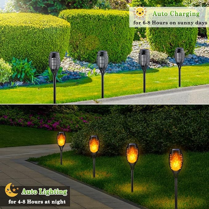 Outdoor Solar Lights, 12Pack Solar Torch Light with Flickering Flame, Garden Lights Waterproof for Halloween Decor, Flame Torches for Outside,Halloween Yard Decorations Outside for Pathway Garden