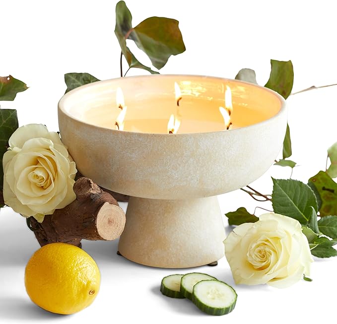 BLUEME Renew - Ivy & Rose, Luxury Candle w/Essential Oils, 6 Wick, Hand-Poured Soy, Cotton Wick, Ceramic