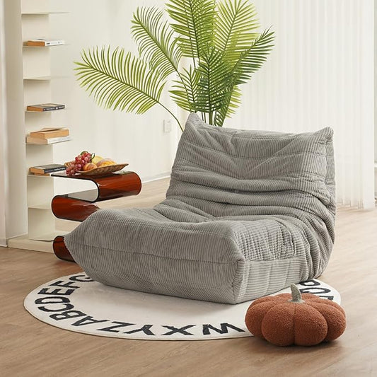N&V Fireside Chair Mid Century Armless Floor Sofa Corduroy Lounge Chair Foam Accent Chair, Harbour Grey