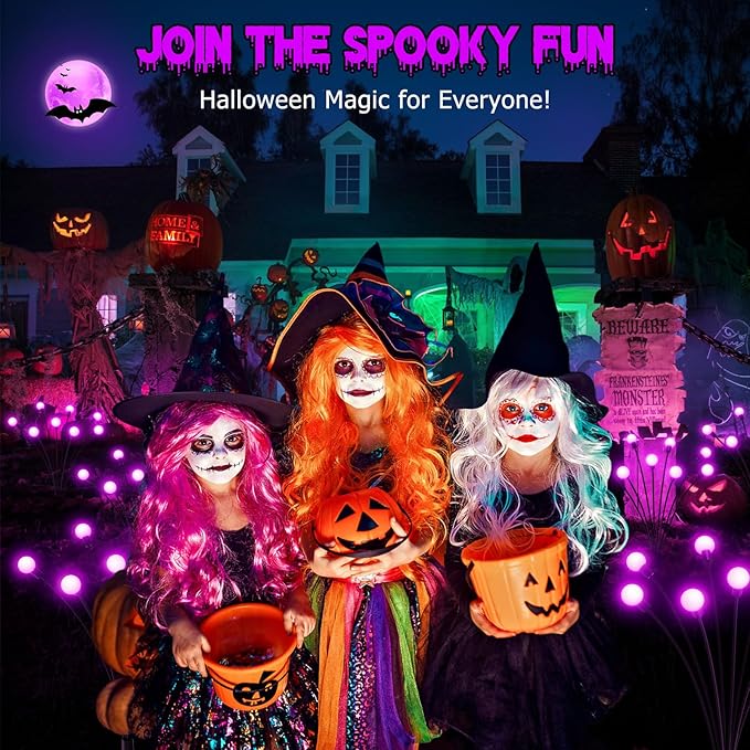 6Pack 48 LED Halloween Decorations Outdoor -LETMY Upgraded Swaying Solar Lights Outdoor, Waterproof Solar Firefly Lights Solar Halloween Lights for Pathway Yard Garden Decorations (Purple)