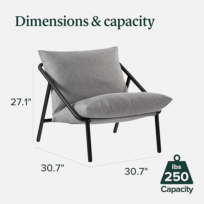 ZINUS Ada Sling Accent Chair, Metal Framed Armchair with Shredded Foam Cushioning, Light Grey