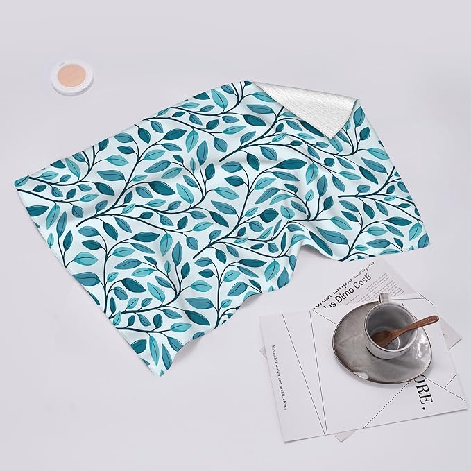 Green Leaves Kitchen Dish Towels Set of 2 Decorative Absorbent Tea Towels 15.7x27.5 Botanic Pattern
