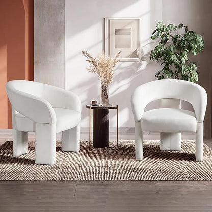 Modern Accent Chair Cream Velvet Round Barrel Armchair Comfy Upholstered Lounge Chair for Living Room Bedroom Reading Chair Vanity Chair Comfy Office Waiting Room Chairs