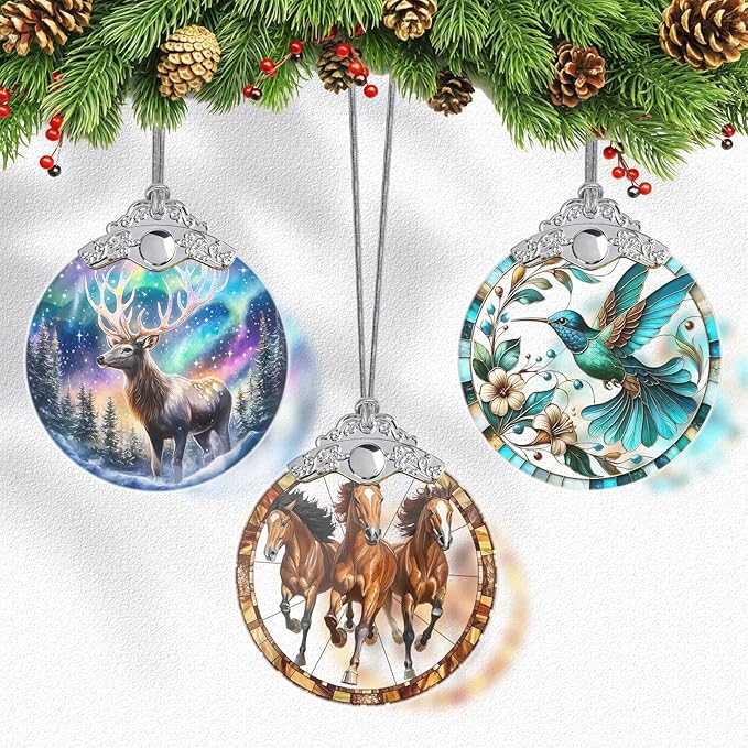 Horse Ornaments for Christmas Tree, Stained Glass Christmas Ornaments and Xmas Tree Decorations, Gift Exchange