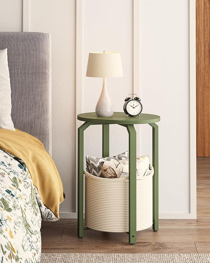 TUTOTAK Small Side Table, Oval End Table, Night Stand, Bedside Table, Sofa Table with Storage Basket, Living Room, Bed Room, Olive Green TB01BOG0932