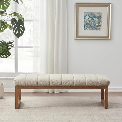 52.7" Bedroom Bench for End of Bed, Modern Upholstered Teddy Fabric Entryway Bench & Dining Bench, Footrest Stool Bench with Solid Wood Frame for Bedroom, Living Room (Camel)