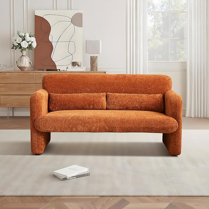 59.1'' Loveseat Sofa, 2 Seater Upgrade Sherpa Fabric Love Seat Couch, Comfy Upholstered Modern Leisure Loveseat Couches with 2 Waist Pillow for Bedroom, Office, Living Room