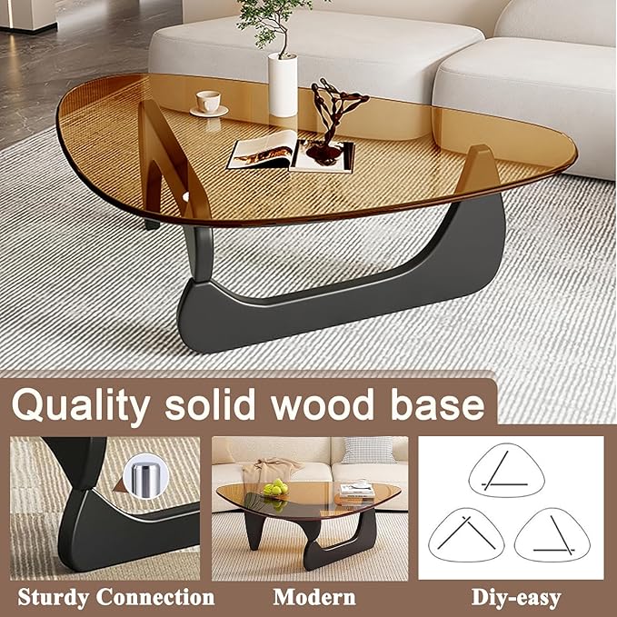 Modern Glass Coffee Table for Living Room Mid Century Coffee Table Stylish Coffee Tables, Suitable for Bedroom Living Room Reception Office Tables（Black/Brown，Large）