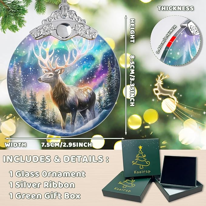 Deer Ornaments for Christmas Tree, Stained Glass Christmas Ornaments and Xmas Tree Decorations, Gift Exchange