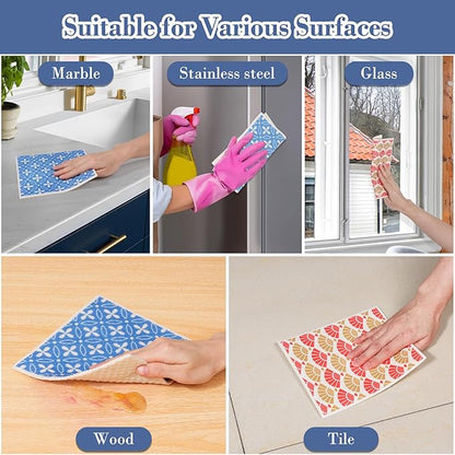 Lucomb 8 Pack Swedish Dishcloths Reusable Absorbent Fast Drying Sponge Rags for Kitchen Cleaning