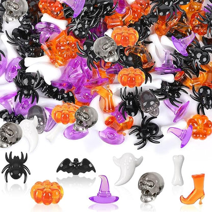 120Pcs Mini Halloween Acrylic Ornaments Vase Filler Mini Ghost Skull Skeleton Witch Hats Bones Spider Acrylic Pumpkin Crystals Gems Table Scatters for Halloween Decoration Party Favors Craft