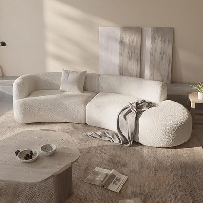 Acanva Modern Curved Sectional Living Room Couch, Minimalist Comfy Boucle Fabric Modular Sofa for Apartment, Home Office, 114" W Right Hand Facing, White