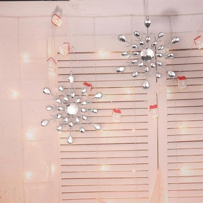 Reinstone 4pcs Silver Sparkling Snowflake Christmas Ornaments - Large Hanging Snowflake Ornaments for Christmas Tree Winter Supplies