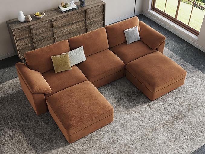 EASE MOOSE Oversized Modular Sectional Couch,Deep Seat L Shape Sectional Couch,Comfty Chenille Modular Sofa for Living Room, Removable Cover,Light Gray