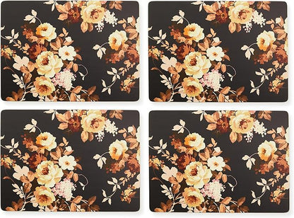MACKENZIE-CHILDS Set of 4 Cork-Back Placemats, Hard-Finish Table Mats, Mocha Wild Rose