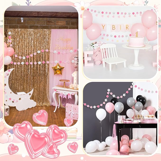 2 Pack Large Pom Poms Garland Hanging Decorations Colorful Soft Faux Rabbit Fur Ball Garland for Easter Xmas Holiday Wedding Baby Shower Birthday Party Supplies(Pink,2.36 Inch)