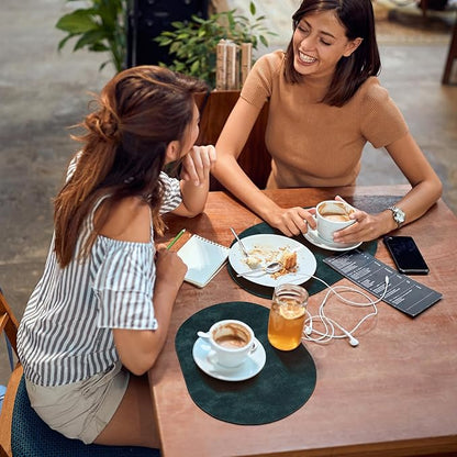 ADRIMER Placemats, Heat Resistant Oval Placemats Set of 4 Washable 12 x 17 Inch, Waterproof Table Mats, Wipeable Pu Place Mats for Kitchen, Dining Room, Dark Blue