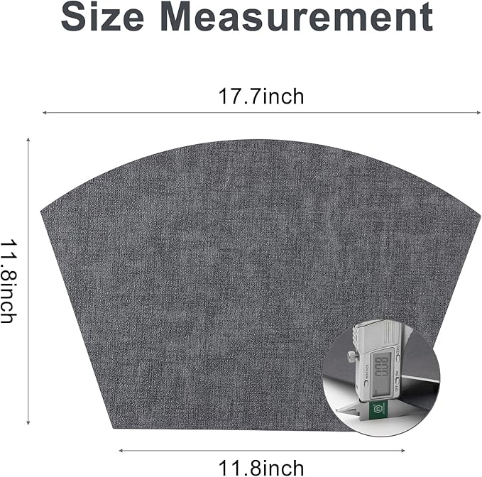 Homaxy Round Table Placemats Set of 6, Washable Wedge Shaped Faux Leather Table Mats, Wipeable Kitchen Dinner Place Mats for Indoor Outdoor, Dark Grey