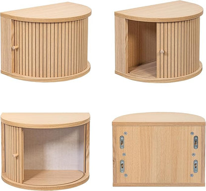 WERMO 16'' Floating Nightstand Shelf with a Sliding Door and Storage - Floating Bedside Shelf Wall Mount, Wall Mounted Wood Nightstand, Mid Century Modern End Table (Oak)