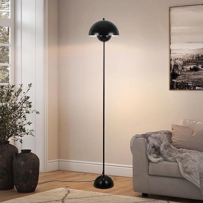 COSYLUX Modern Floor Lamp for Living Room, Industrial Tall Standing Lamp for Bedroom, Metal Shade Reflecting Light Reading Floor Lamp for Office, Nursery Room, Corner(Bright Black)