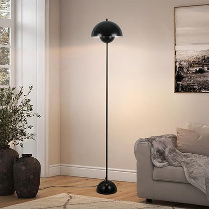COSYLUX Modern Floor Lamp for Living Room, Industrial Tall Standing Lamp for Bedroom, Metal Shade Reflecting Light Reading Floor Lamp for Office, Nursery Room, Corner(Bright Black)