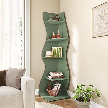 LITTLE TREE Small Corner Shelf, Modern 5-Tier Wall Corner Bookshelf, Stylish Bookcase Storage Rack for Small Space, Living Room, Bedroom