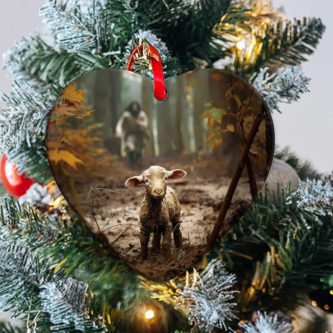 Religious Christmas Ornaments - Christian Tree Decor with Jesus & Lamb Design, Baptism Gift for Women, Inspirational Holiday Hanging Ornament, 2025 Birthday Keepsake, Faith-Based Home Decor C-318