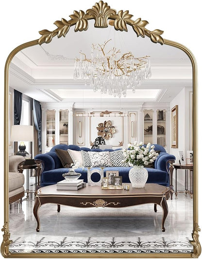 WallBeyond Gold Antique Mirror for Vanity 28x36 Inch, Gold Vintage Mirror with Ornate Frame, Arched Vintage Wall for Bathroom, Living Room, Fireplace