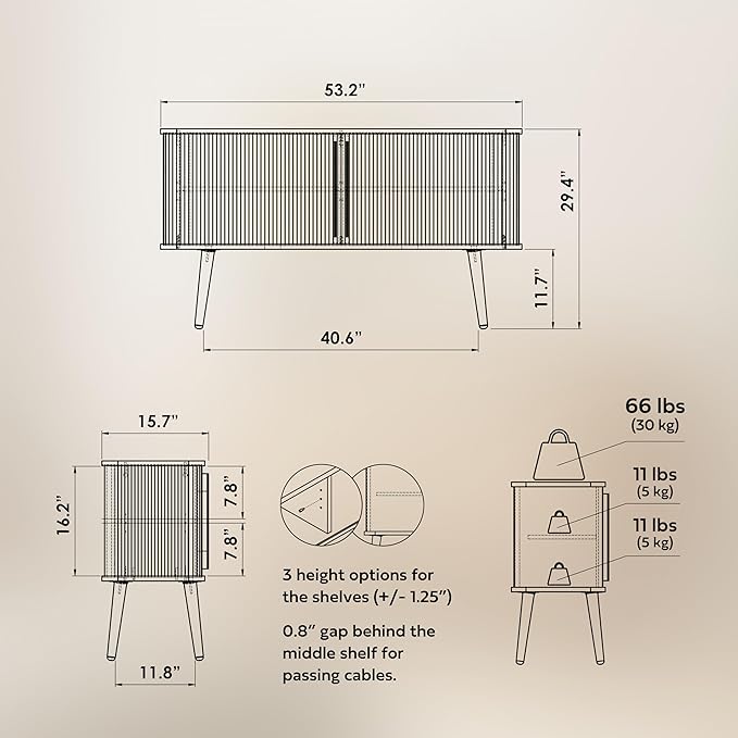 WERMO 53'' Green Cabinet with Doors and Shelves - Green TV Stand, Modern Media Console Table with Storage, Buffet Sideboard Storage Accent Cabinet for Living Room, Office, Entryway and Bedroom (Oak)