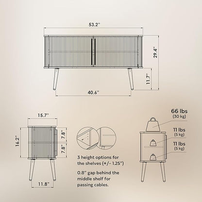 WERMO 53'' Green Cabinet with Doors and Shelves - Green TV Stand, Modern Media Console Table with Storage, Buffet Sideboard Storage Accent Cabinet for Living Room, Office, Entryway and Bedroom (Oak)