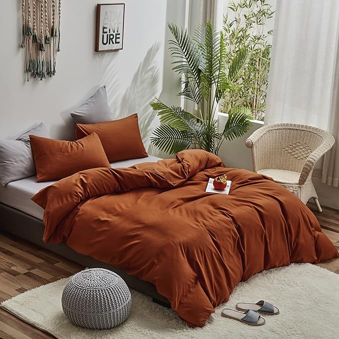 CLOTHKNOW Terracotta Queen Comforter Set 3Pcs Burnt Orange Bedding Comforter Sets Rust Queen Comforter Soft Caramel Queen Size Comforter Sets