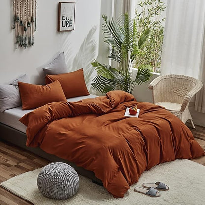 CLOTHKNOW Terracotta Queen Comforter Set 3Pcs Burnt Orange Bedding Comforter Sets Rust Queen Comforter Soft Caramel Queen Size Comforter Sets