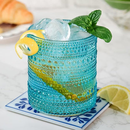 Kate Aspen Hobnail Beaded Drinking Glasses Vintage Glassware Set | Cocktail Glass Set, Juice Glass, Water Cups | Makes A Great Hostess Gift, Gift for Newlyweds (Aqua Blue)