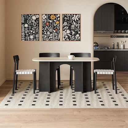 HOURIA Large Moody Boho Floral Framed Canvas Wall Art Set,Mid Century Black Flower Leaf Wall Decor,Retro Dark Wildflower Artwork,Minimalist Botanical Art Print for Living Room,Bedroom,Office-24"x36"x3