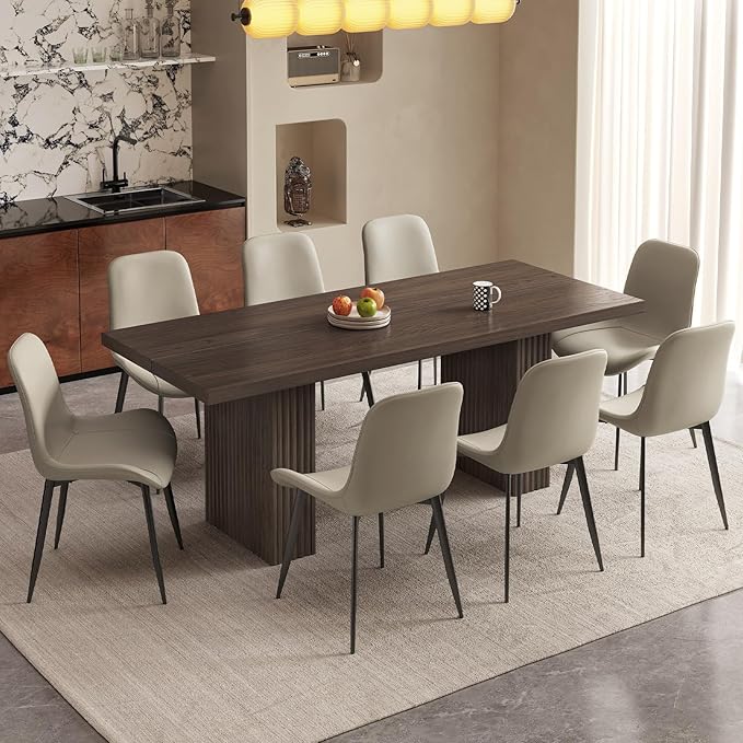 9 Piece Dining Room Table Set for 8 People, Mid Century Modern 66.93 Inch Rectangle Kitchen Dining Table with 8 Fabric Chairs Set, Suitable for KitchenApartment (Dining Table with 8 Chairs)