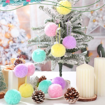 Gejoy 12 Pcs Pastel Furry Christmas Ball Ornaments for Xmas Tree Colorful Christmas Hanging Decorations Soft Faux Fur Pom Pom Ball Ornaments for Party Supplies Fireplace Mantel Home Wall Decor