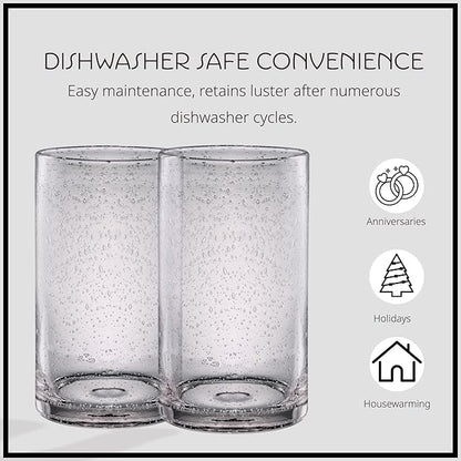 Artland 17oz Highball Tumbler, Set of 4 | Iris Seeded Design, Clear | Drinking Glass for Parties and Everyday Use - Mojito, Whiskey, Cocktail | Glassware & Kitchenware Essentials