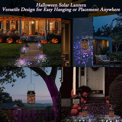 Pumpkin Solar Lanterns, Jack O Lantern Outdoor Waterproof Light Up Pumpkins with Fantasy Glow, Metal Hanging Solar Halloween Decorations for Yard, Patio, Porch, Party Gift, Kids