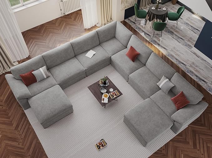 EASE MOOSE Oversized Modular Sectional Sofa with Ottoman, Modern Luxury Wide Deep Modular Couch, U Shaped Couch for Big Spaces Living Room, Light Gray
