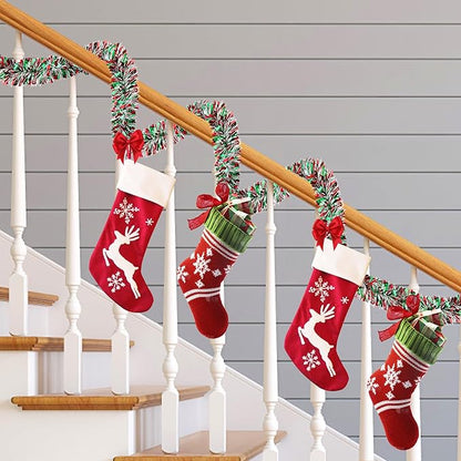 50 FT Christmas Tinsel Garland Christmas Decorations for Xmas Tree Decor Metallic Twist Shiny Hanging Garlands for Tree Mantel Stairs Fireplace Home Indoor Holiday Party Supplies (Red Green White)