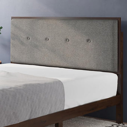 ZINUS Moiz Wood Platform Bed Frame with Adjustable Upholstered Headboard, Solid Wood Bed, Wood Slat Support, No Box Spring Needed, Easy Assembly, Queen